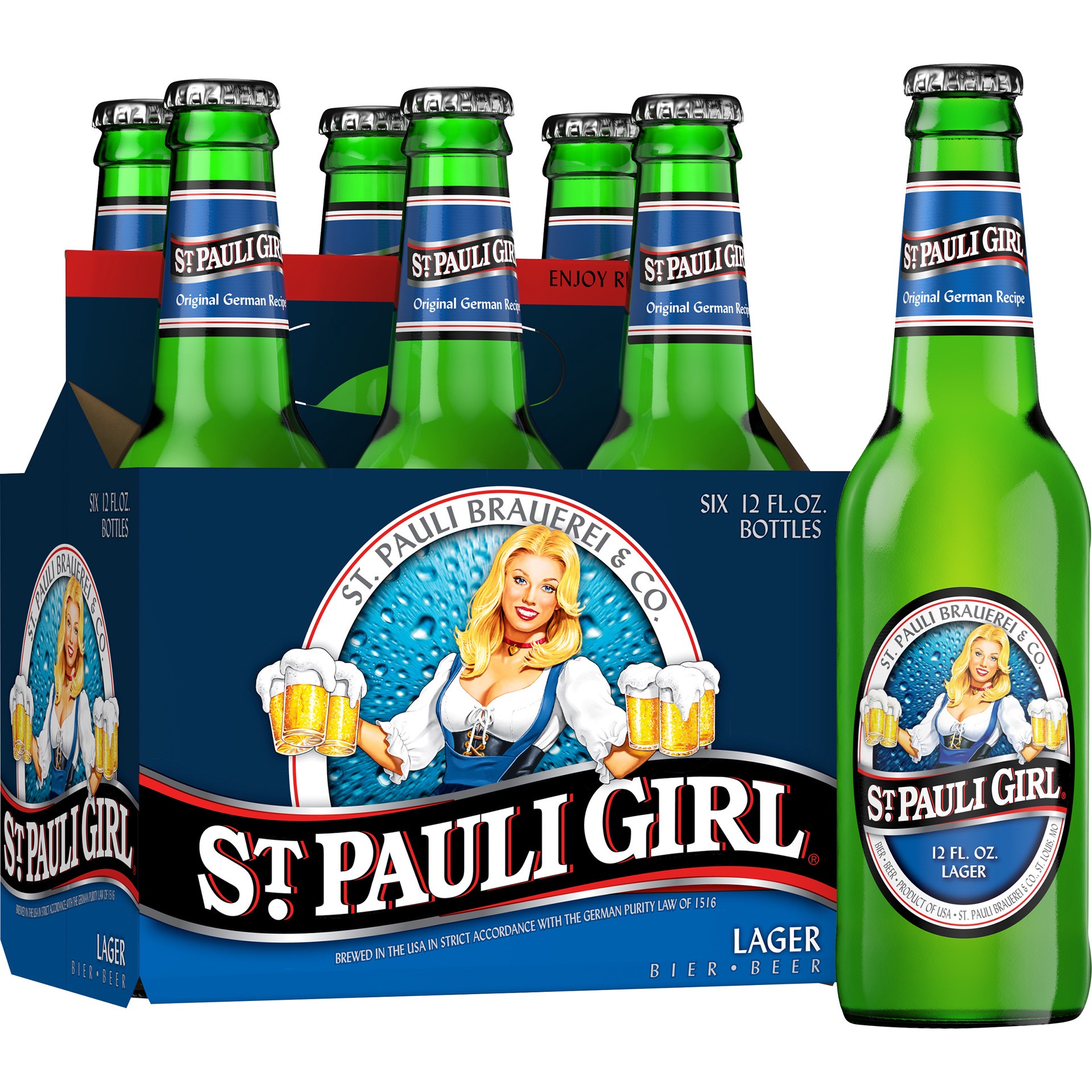 slide 1 of 4, Saint Pauli Girl Lager - Import St. Pauli Girl Lager, 6 Pack 12 fl. oz. Bottles, 4.9% ABV, 6 ct; 12 fl oz