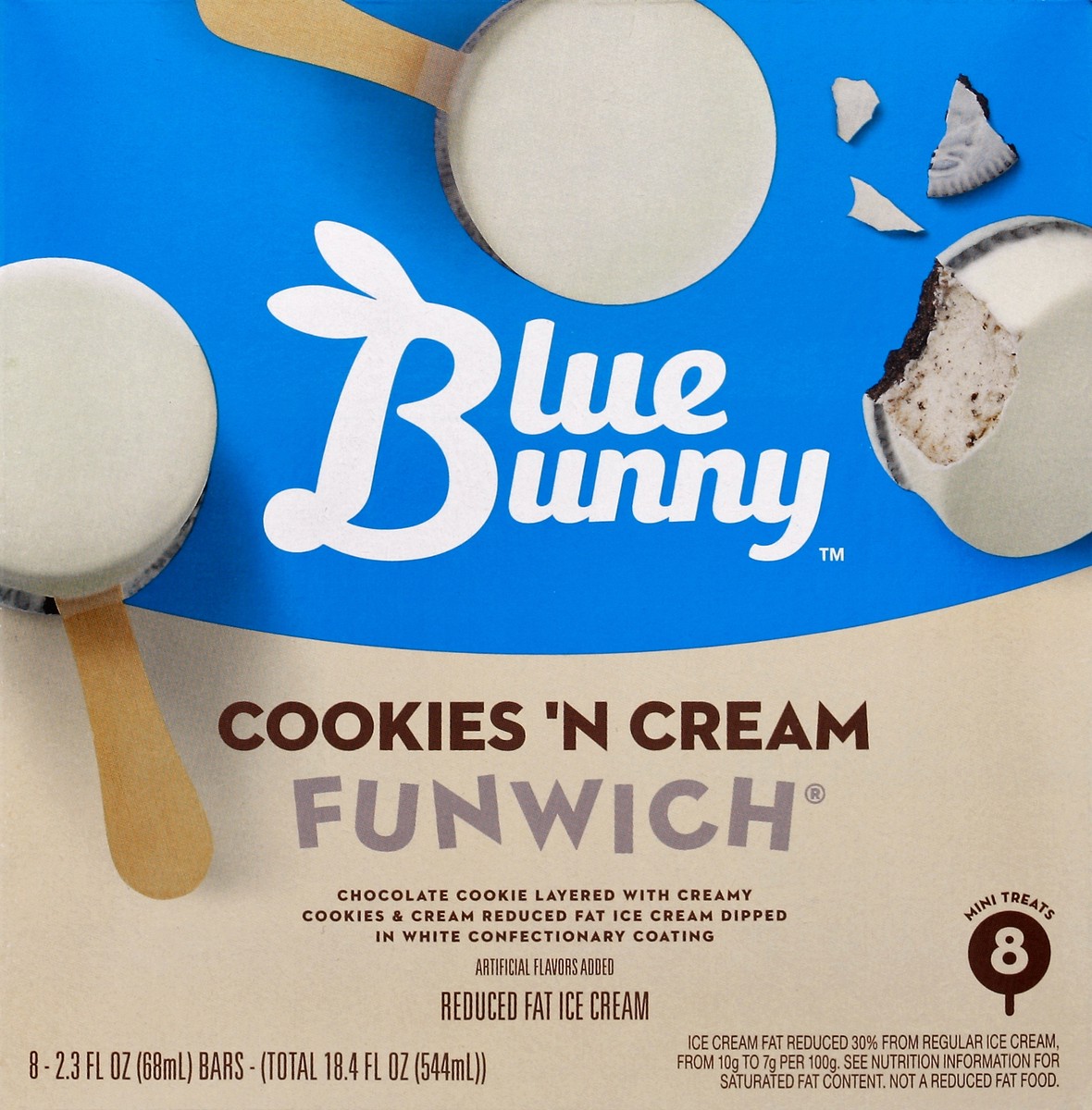 slide 4 of 4, Blue Bunny Cookies'n Cream Funwich Ice Cream, 8 ct; 2.3 fl oz