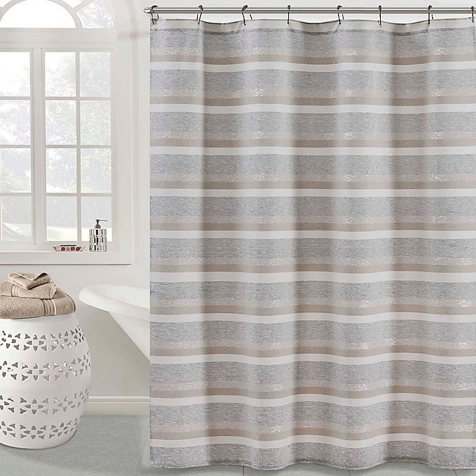 slide 1 of 1, KAS Room Zerena Striped Shower Curtain - Silver, 72 in x 72 in