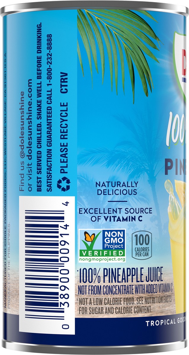 slide 7 of 9, Dole Pineapple 100% Juice 6 fl oz, 6 fl oz