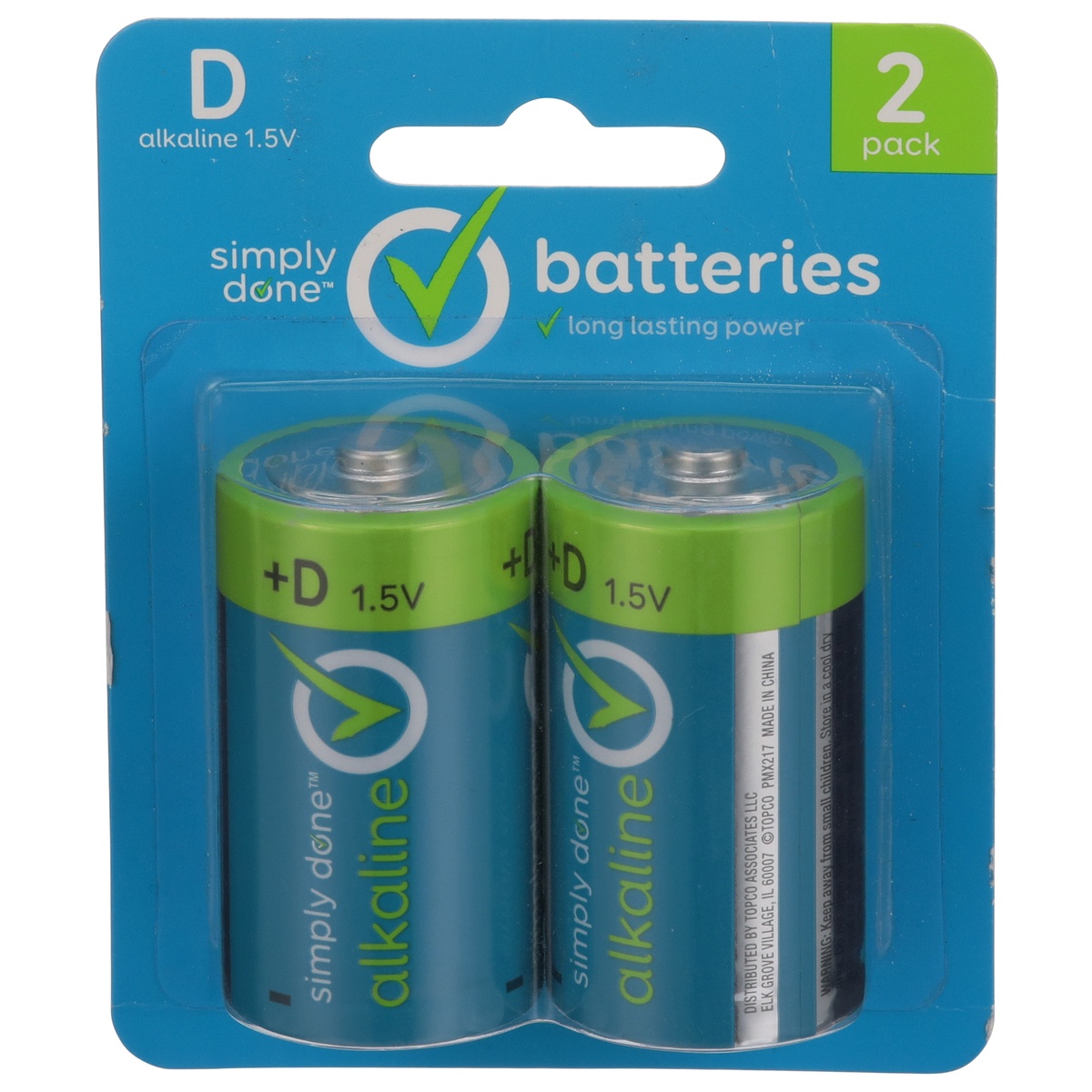 slide 1 of 1, Simply Done Batteries, Alkaline, D, 2 Pack, 2 ct