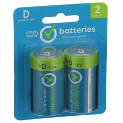 Simply Done Batteries, Alkaline, D, 2 Pack