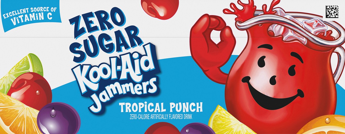 slide 8 of 9, Kool-Aid Jammers Tropical Punch Zero Sugar Artificially Flavored Soft Drink, 10 ct Box, 6 fl oz Pouches, 10 ct