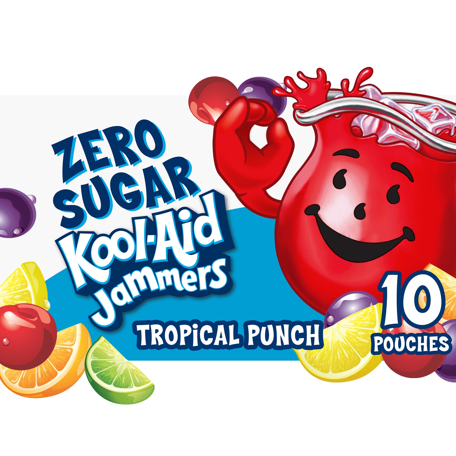 slide 1 of 10, Kool-Aid Jammers Tropical Punch Zero Sugar Artificially Flavored Soft Drink Pouches, 10 ct; 6 fl oz