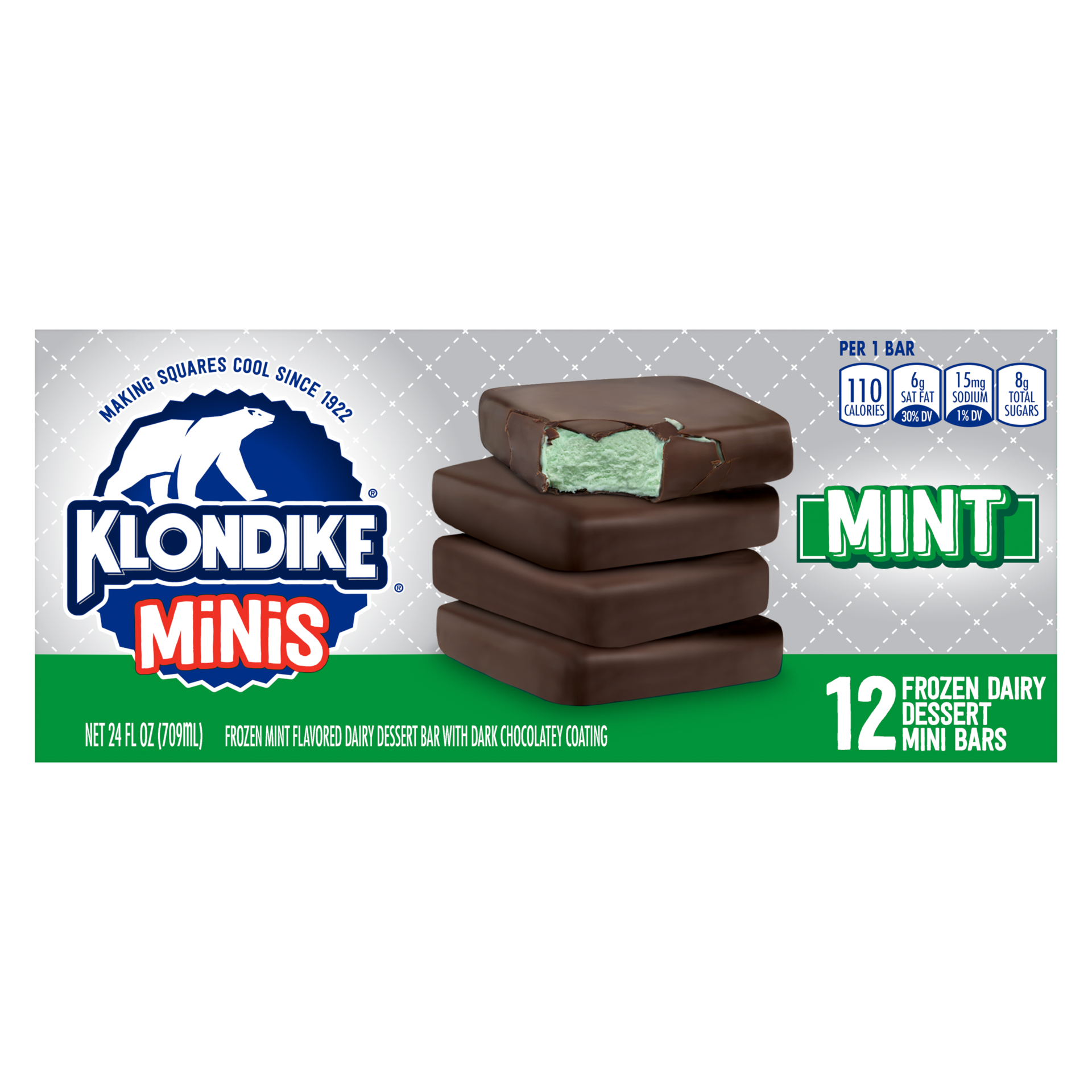 slide 4 of 4, Klondike Frozen Dairy Dessert Bars Mint Chocolate Mini, 2 fl oz, 12 Count, 2 fl oz