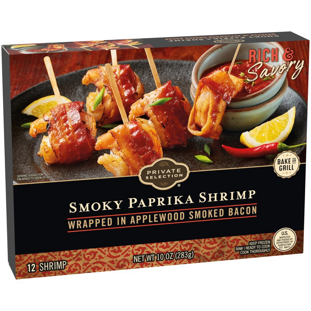 slide 3 of 4, Private Selection Applewood Smoked Bacon Wrapped Smoky Paprika Shrimp, 12 ct; 10 oz