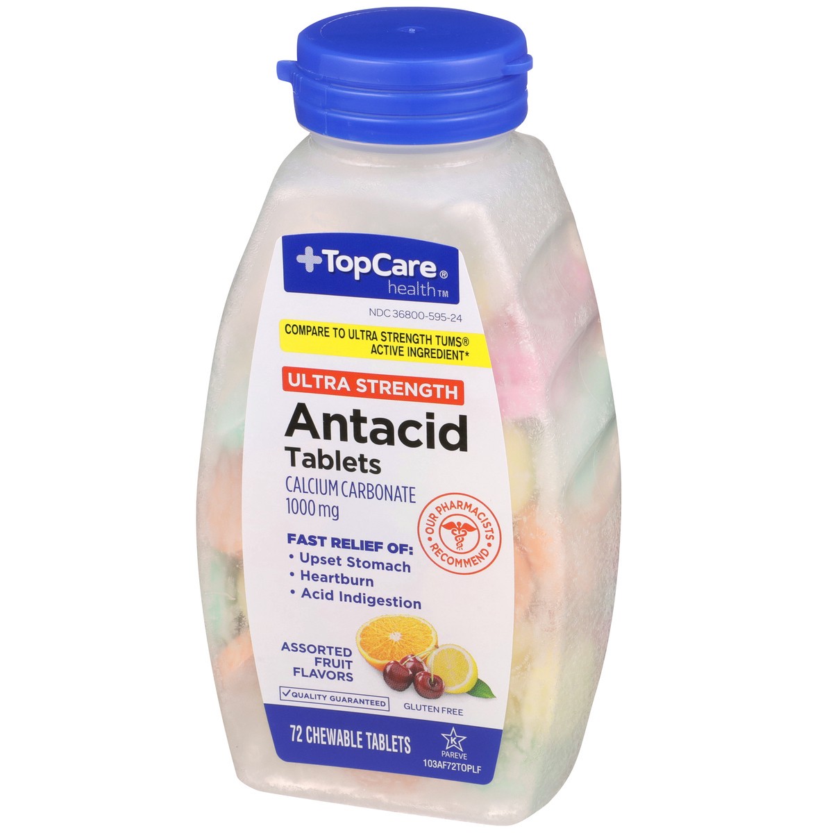 slide 3 of 8, TopCare Ultra Strength Antacid Calcium Assorted Fruit Flavors Chewable Tablets, 72 ct