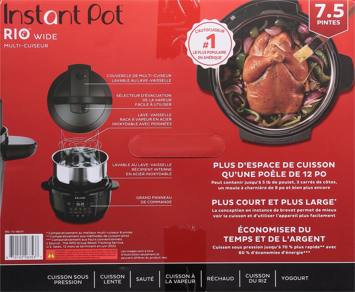 slide 7 of 10, Instant Pot Rio Wide 7.5 Quarts 7 in 1 Multi-Cooker 1 ea, 1 ct