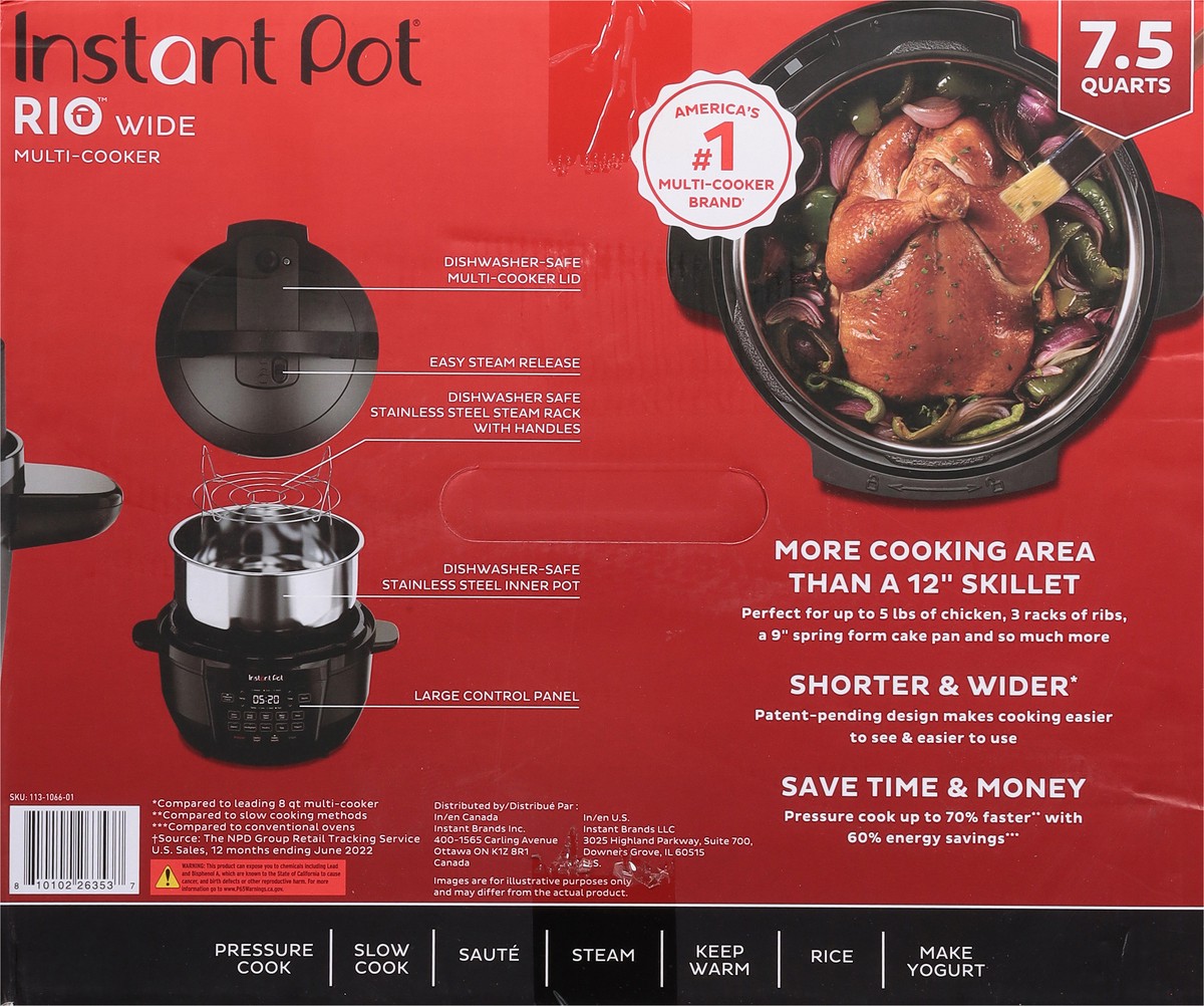 slide 8 of 10, Instant Pot Rio Wide 7.5 Quarts 7 in 1 Multi-Cooker 1 ea, 1 ct