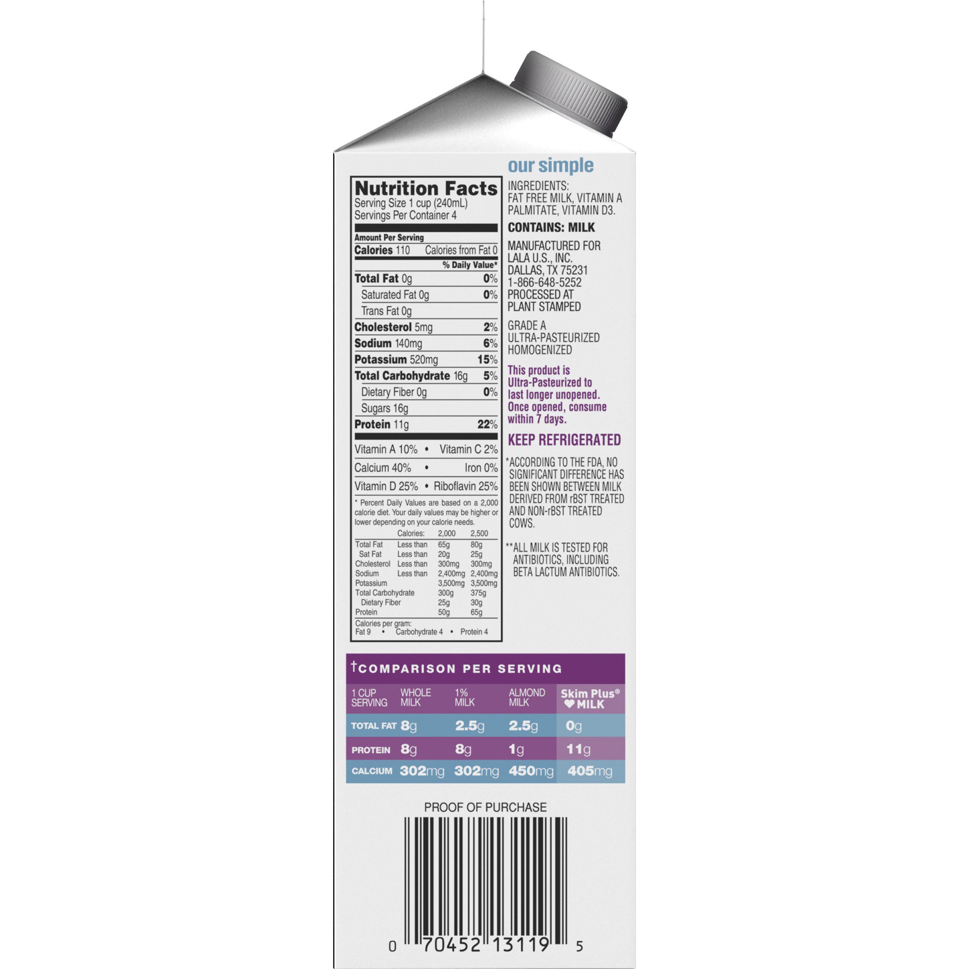 slide 4 of 8, Skim Plus Half & Half, Fat Free, 1 qt