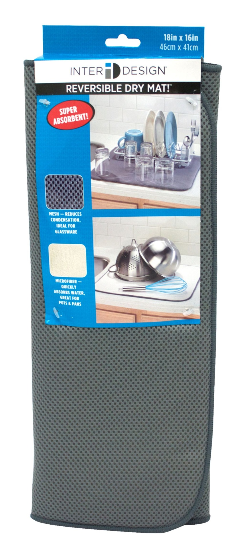 slide 1 of 2, iDesign Dry Absorbent Kitchen Countertop Dish Drying Large Mat, pewter and ivory