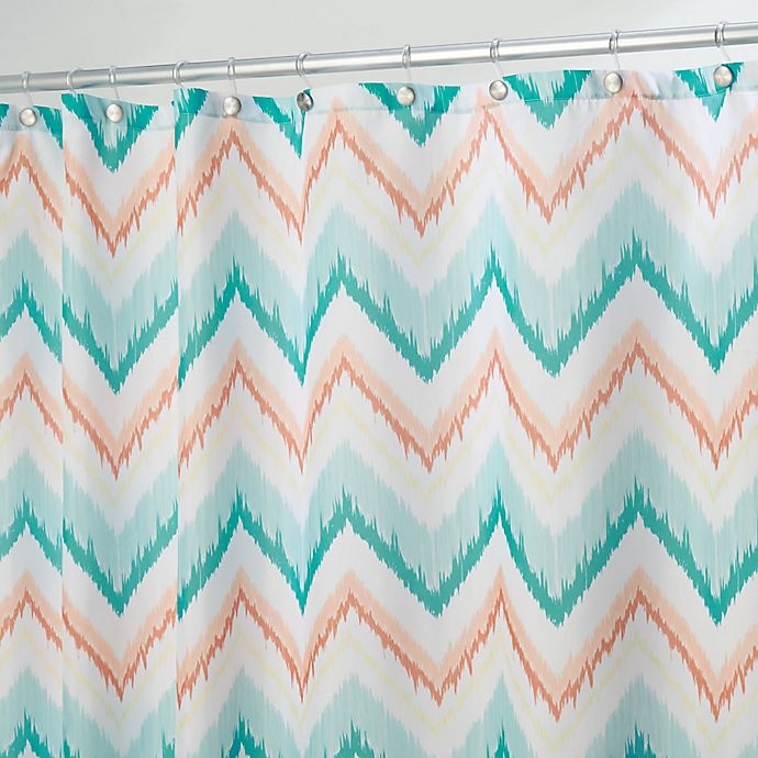 slide 2 of 3, InterDesign Ikat Chevron Shower Curtain - Coral/Teal, 1 ct