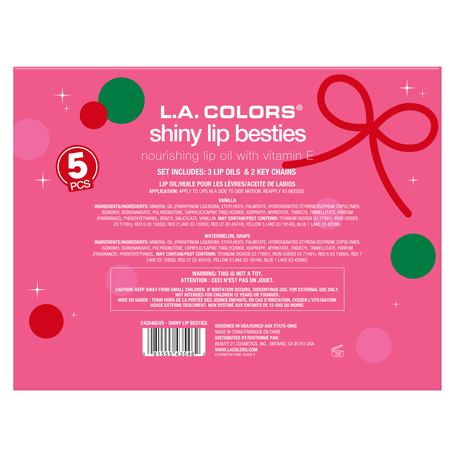slide 2 of 2, L.a. Colors® 5 Pc Shiny Lips Besties Set Display, 5 ct