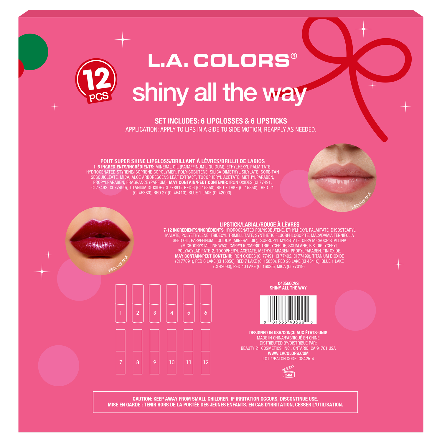 slide 2 of 2, L.a. Colors® 12 Pc Shiny All The Way Lips Display, 12 pc