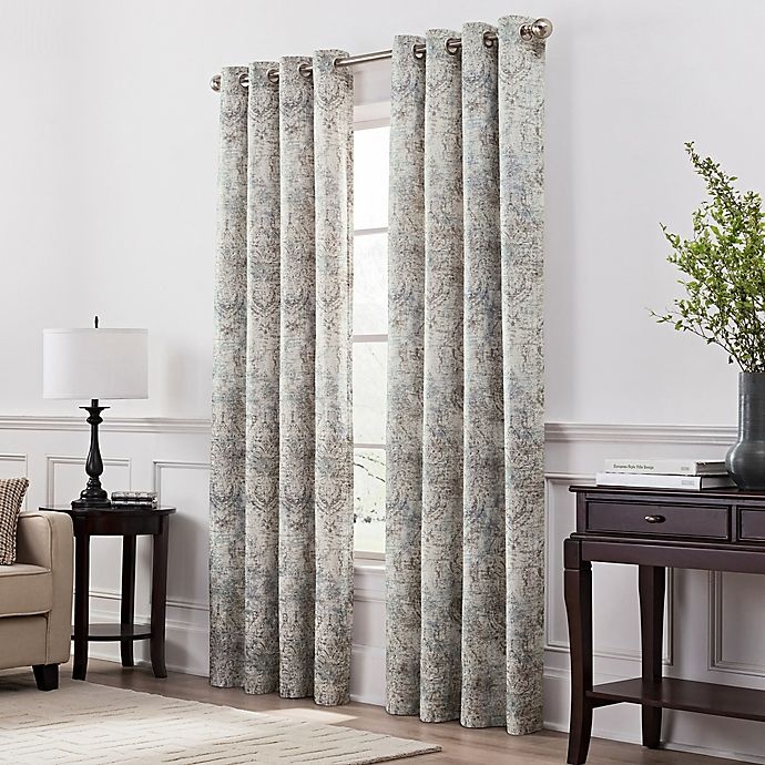 slide 2 of 3, Chantal Printed Grommet Room Darkening Window Curtain Panel - Grey, 63 in