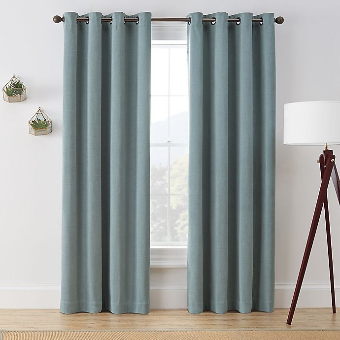 slide 1 of 5, Brookstone Marco Grommet Room Darkening Window Curtain Panel - Spa, 108 in