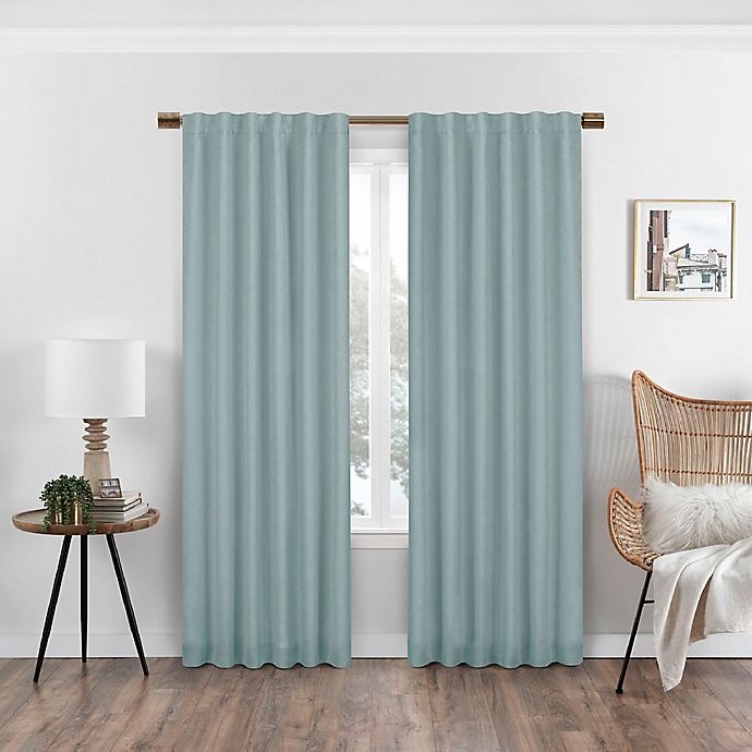 slide 1 of 8, Eclipse Nora Solid Rod Pocket/Back Tab 100% Blackout Window Curtain Panel - Spa, 63 in
