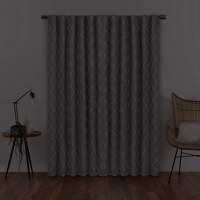 slide 5 of 8, Eclipse Nora Geometric Rod Pocket 100% Blackout Window Curtain Panel - Grey, 84 in