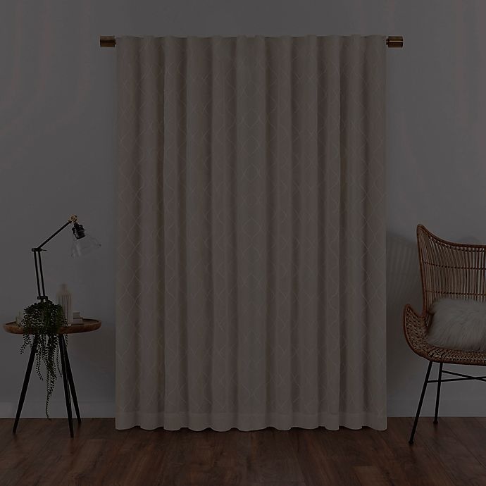 slide 5 of 8, Eclipse Nora Geometric Rod Pocket 100% Blackout Window Curtain Panel - Linen, 84 in