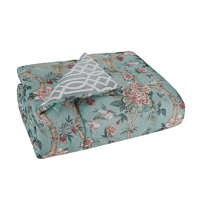 slide 3 of 7, Waverly Mudan Floral Reversible Queen Comforter Set - Blue, 10 ct