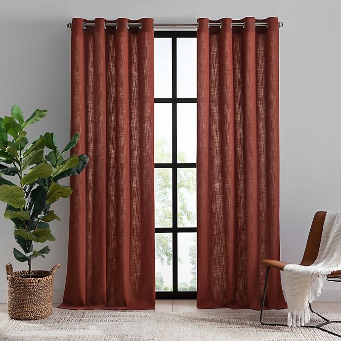 slide 1 of 8, Mercantile Hawthorne Grommet Light Filtering Lined Window Curtain Panel - Brick, 108 in