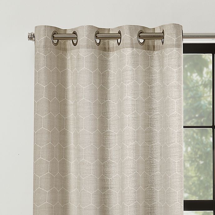 slide 3 of 8, Mercantile Altura Geo Grommet Light Filtering Window Curtain Panel - Linen, 108 in