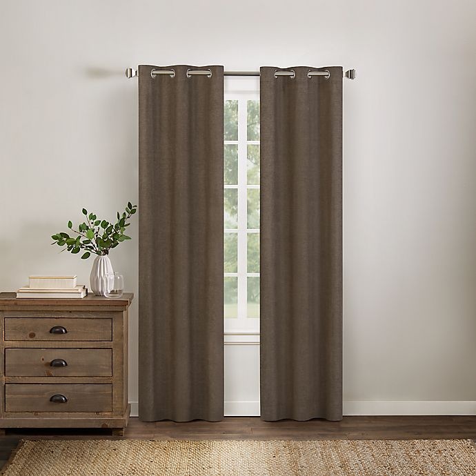 slide 1 of 7, Wamsutta Collective Asher Chambray Grommet Blackout Window Curtain Panel - Taupe, 108 in