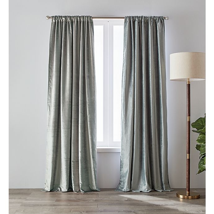 slide 1 of 8, O&O by Olivia & Oliver Luster Velvet Curtain Panel - Seaglass (Single), 95 in