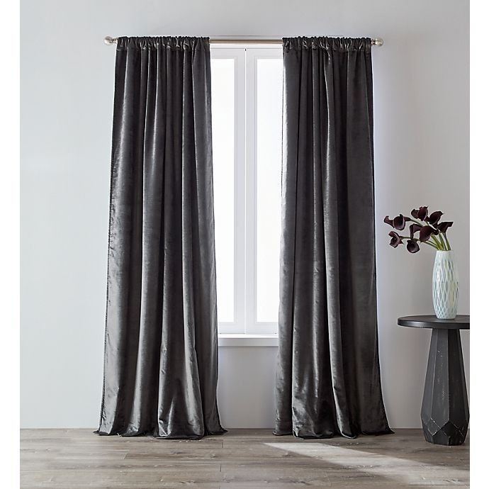 slide 1 of 8, O&O by Olivia & Oliver Luster Velvet Curtain Panel - Charcoal (Single), 84 in