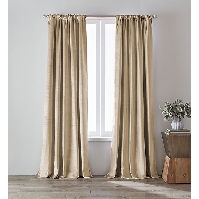 slide 1 of 8, O&O by Olivia & Oliver Luster Velvet Curtain Panel - Khaki (Single), 84 in