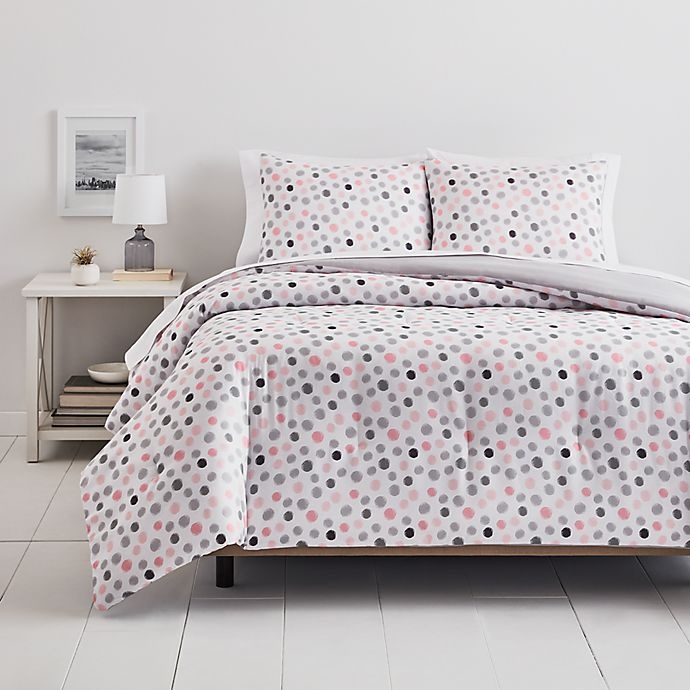 slide 1 of 2, Simply Essential Dots Full/Queen Comforter Set - Pink/Grey, 3 ct