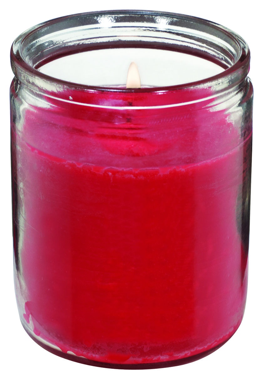 slide 1 of 1, PRAYER CANDLE 3.25" Clear Glass Red Wax, 1 ct