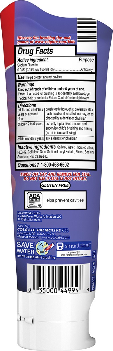 slide 2 of 8, Colgate Kids Toothpaste with Anticavity Fluoride, Trolls™, 4.6 ounces, 4.6 oz