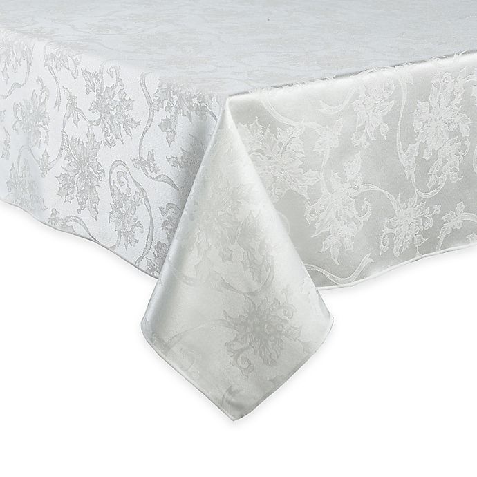 slide 1 of 5, Winter Wonderland Christmas Ribbons Oval Tablecloth - White, 60 in x 84 in