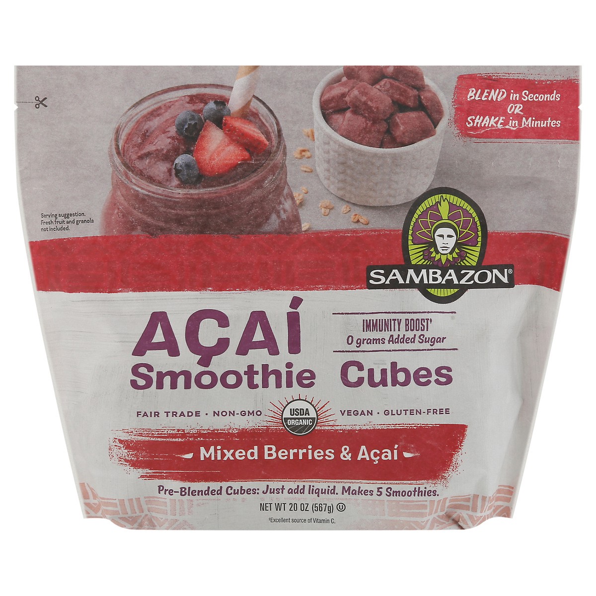 slide 1 of 9, Sambazon Mixed Berries & Acai Smoothie Cubes 20 oz, 20 oz