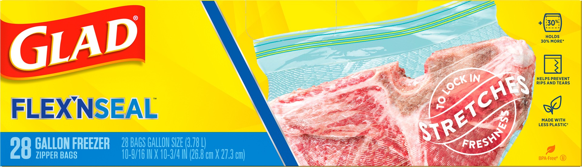 slide 5 of 5, Glad FLEX'N SEAL™ Freezer Storage Plastic Bags, Gallon, 28 Count, 28 ct