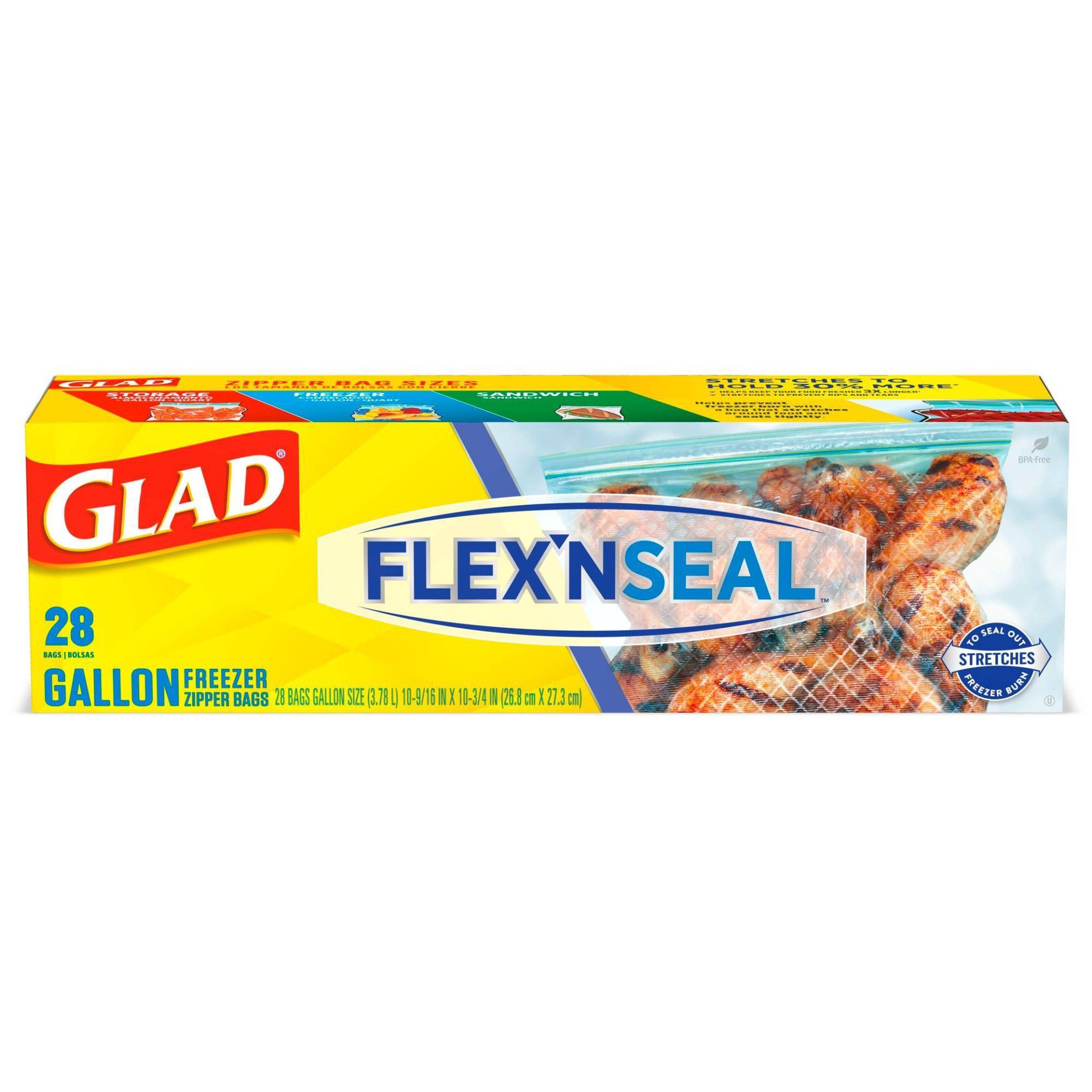 slide 1 of 5, Glad FLEX'N SEAL™ Freezer Storage Plastic Bags, Gallon, 28 Count, 28 ct