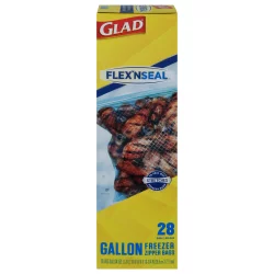 Glad Flex'n Seal Gallon Freezer Zipper Bags, 28 count