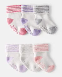 Carter's Baby Girl 6-Pack Striped Ankle Socks - White Multi NB