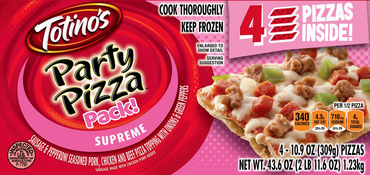 slide 2 of 13, Totino's Supreme Party Pizza Pack 4 ea, 4 ct