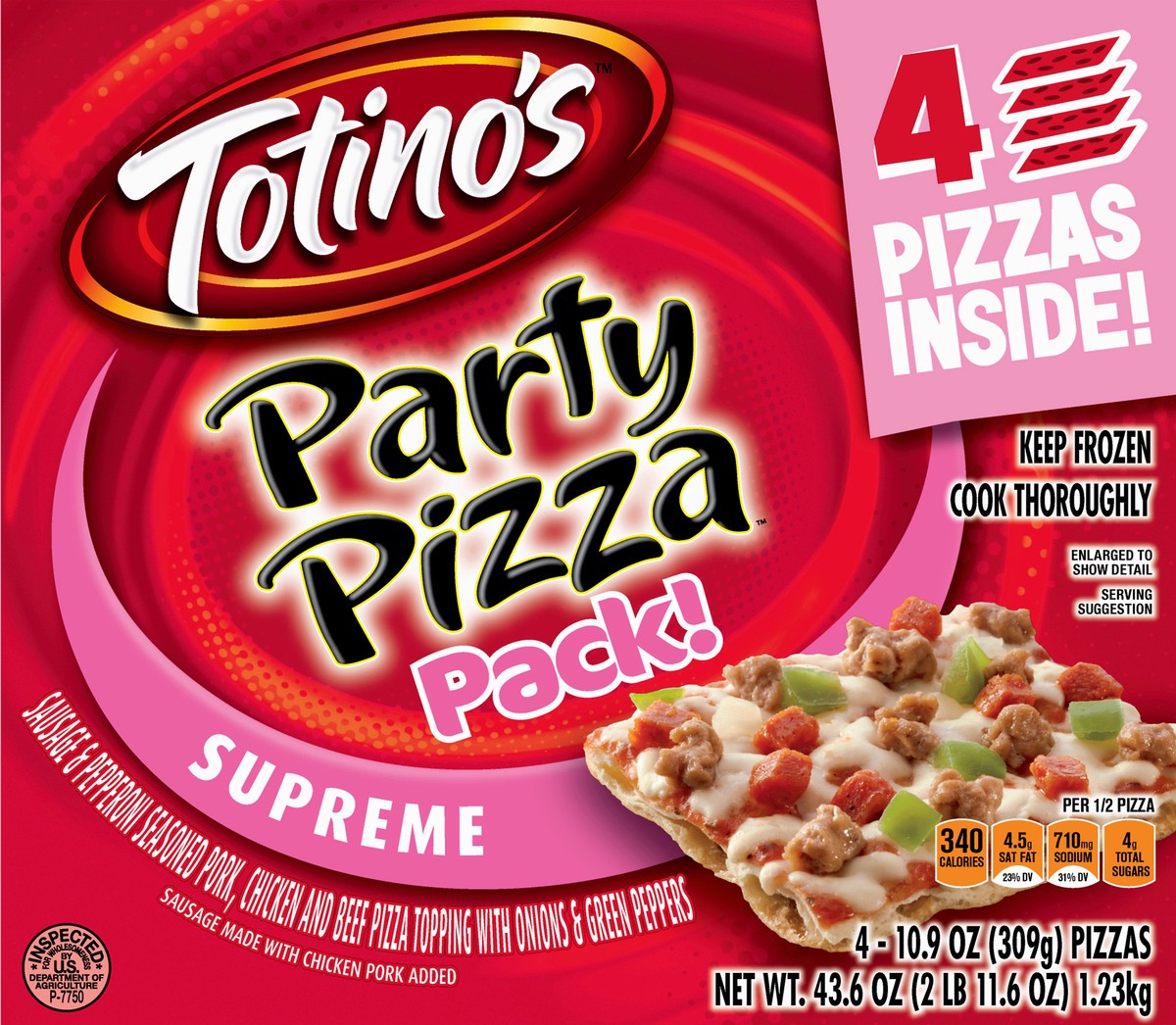 slide 1 of 13, Totino's Supreme Party Pizza Pack 4 ea, 4 ct