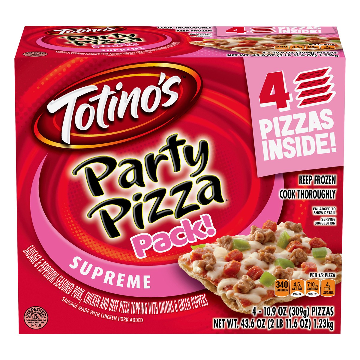 slide 7 of 13, Totino's Supreme Party Pizza Pack 4 ea, 4 ct