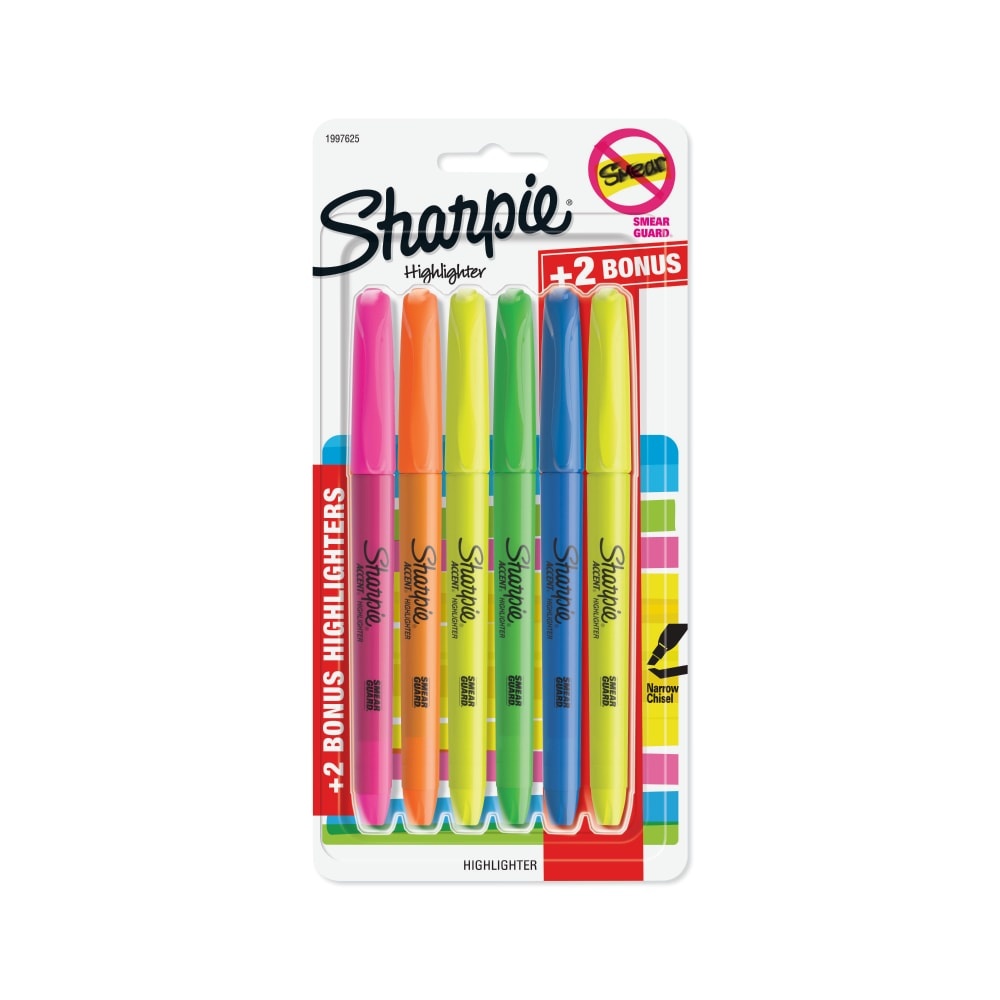 slide 1 of 2, Sharpie Narrow Chisel Highlighters Assorted, 6 ct