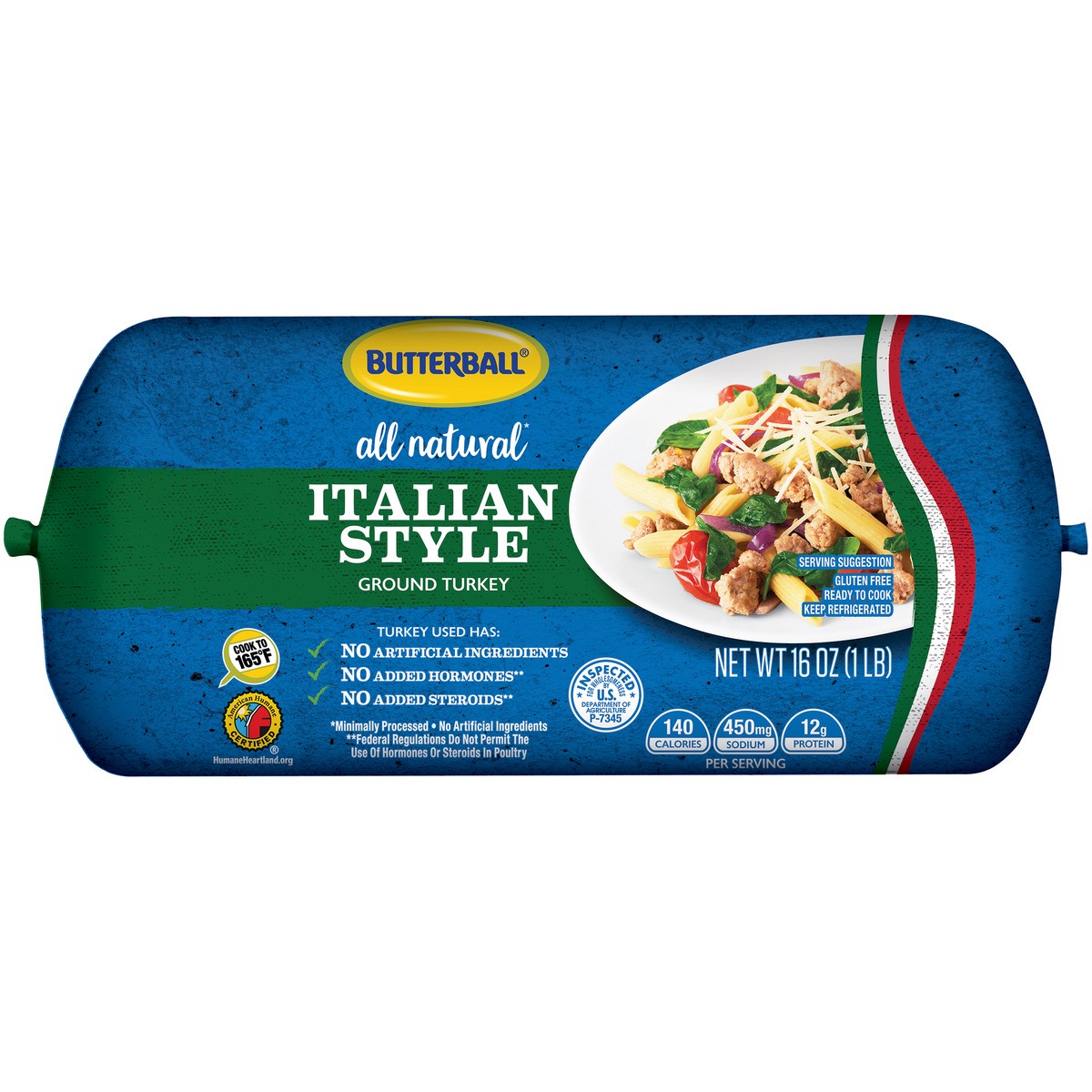 slide 4 of 6, Butterball All Natural Italian Style Ground Turkey 16 oz. Pack, 16 oz