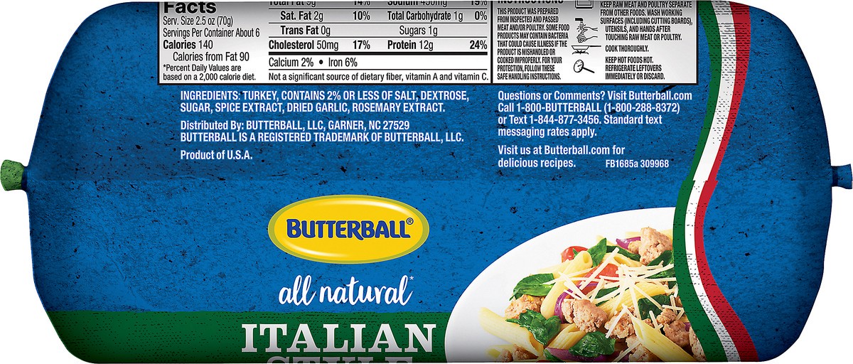 slide 2 of 6, Butterball All Natural Italian Style Ground Turkey 16 oz. Pack, 16 oz