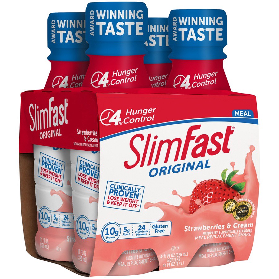 slide 5 of 17, SlimFast Original Ready to Drink Meal Replacement Shake, Strawberries & Cream, 4 ct; 11 fl oz