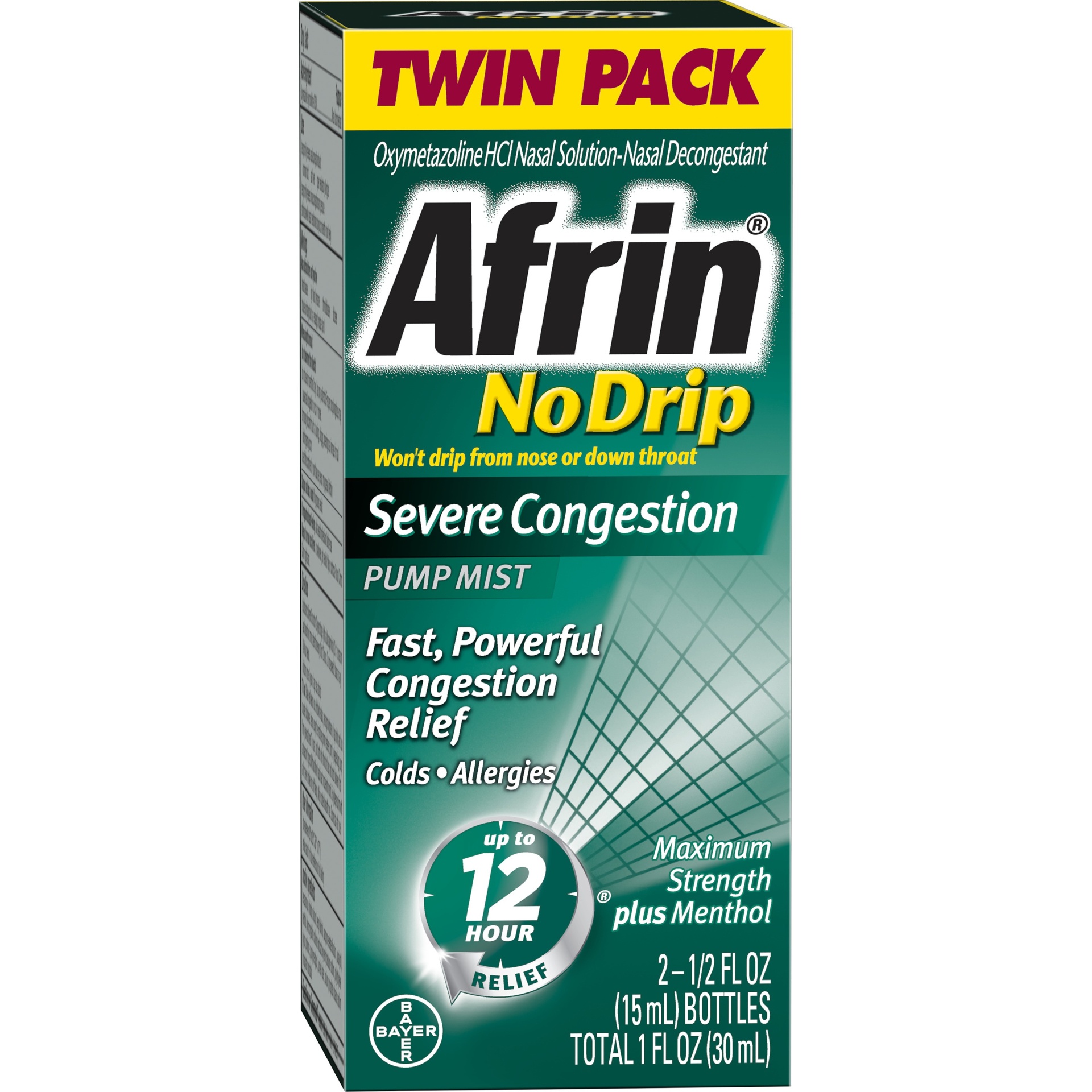 slide 1 of 2, Afrin No Drip Maximum Strength Nasal Congestion Relief Pump Mist, 1 fl oz