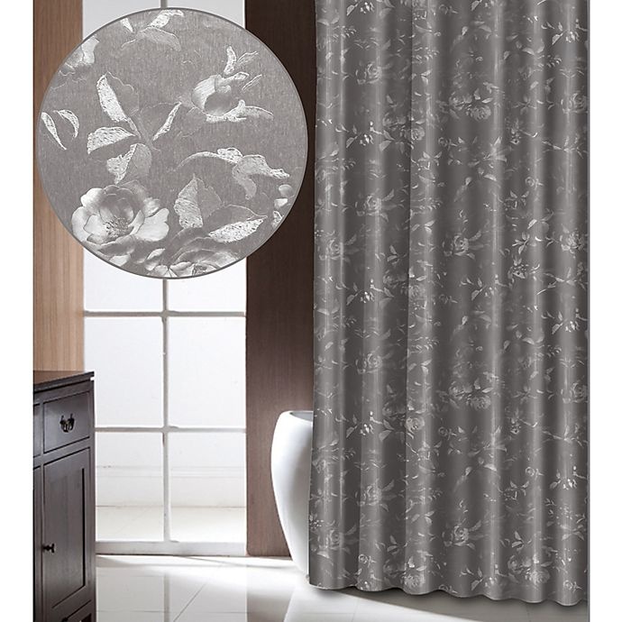 slide 2 of 4, India Ink Etched Rose Shower Curtain - Grey, 1 ct