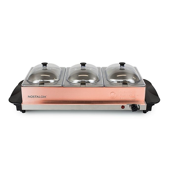 slide 4 of 5, Nostalgia 3-Station Buffet Server & Warming Tray - Copper, 1.5 qt