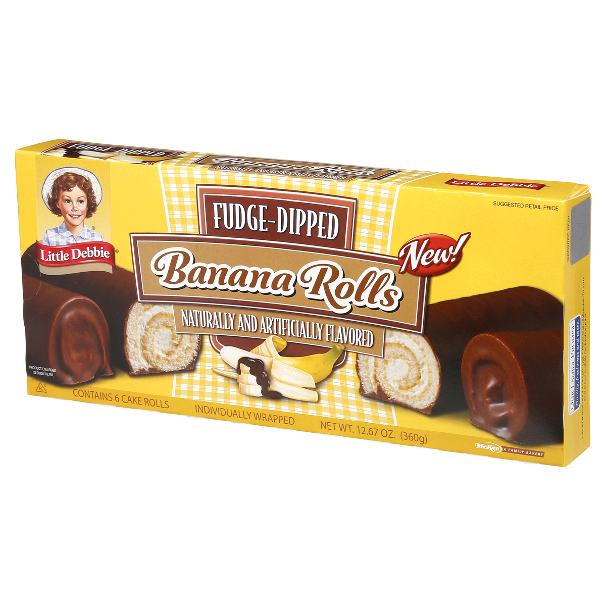 slide 2 of 7, Little Debbie Fudge-Dipped Banana Rolls, 6 ct; 12.67 oz